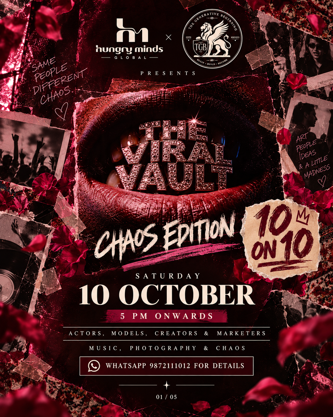 The Viral Vault Chaos Edition poster with a creator filming against a red collage background